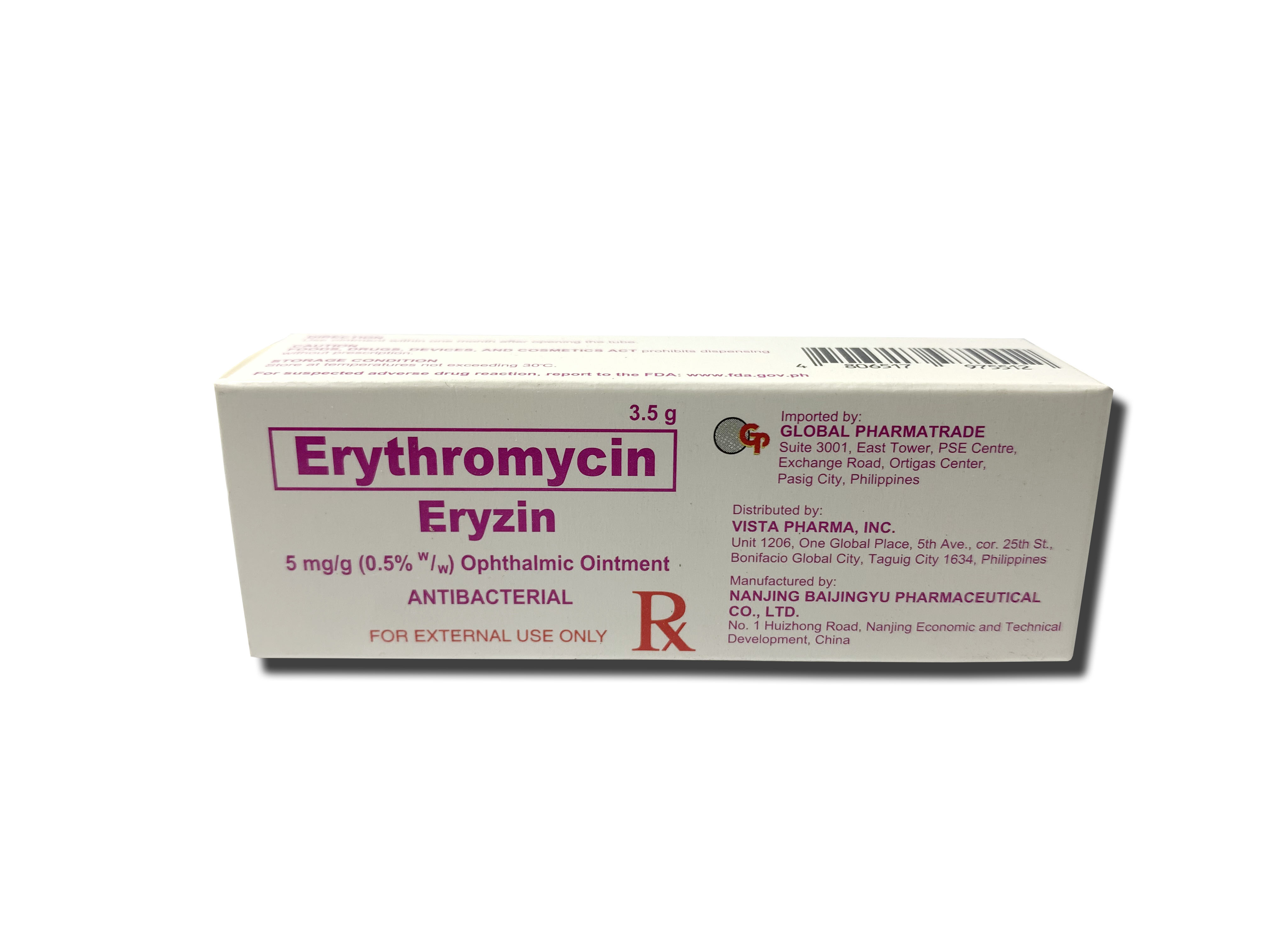 ERYZIN Erythromycin 0.5% Ophthalmic Ointment 3.5g price in the ...